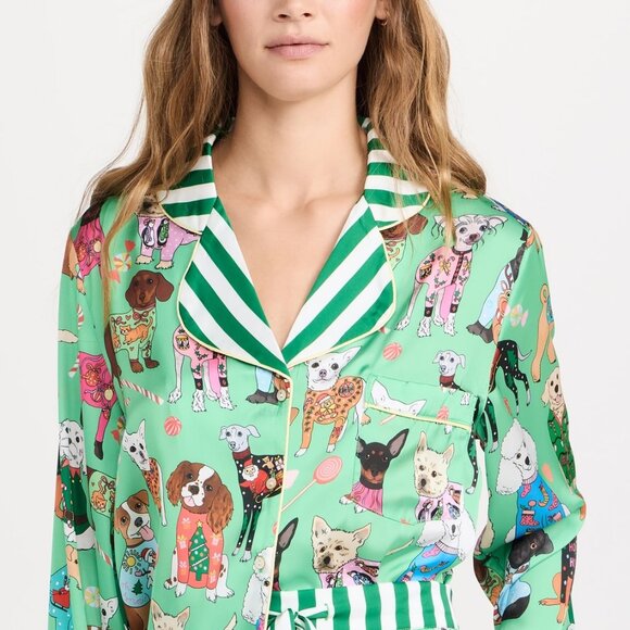 NEW Karen Mabon SET Christmas Sweater Day-Dogs Long Sleeve with Shorts Pajamas M - Picture 2 of 14